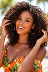 Healthy curly hair after curly keratin treatment